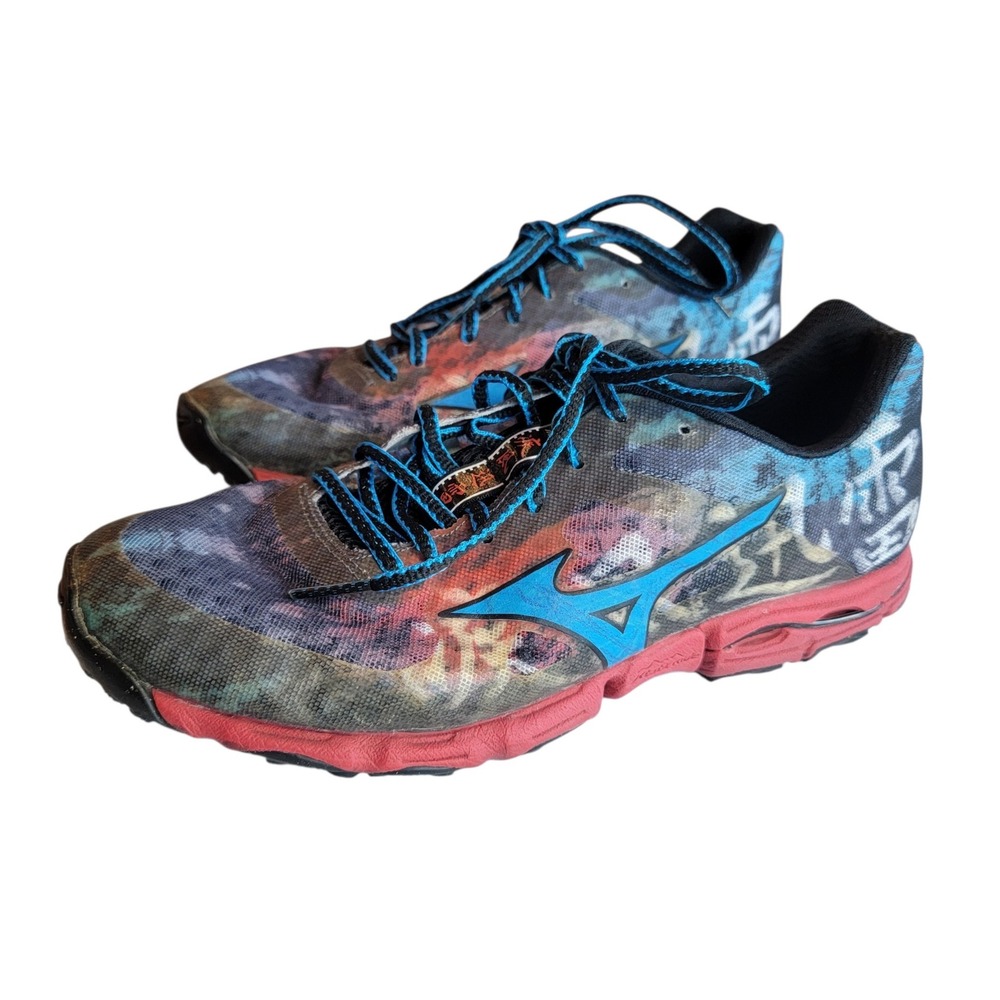 Mizuno Wave Hayate Trail Running Shoes Mens 8.5 Blue Red Graphic J1GJ147224
